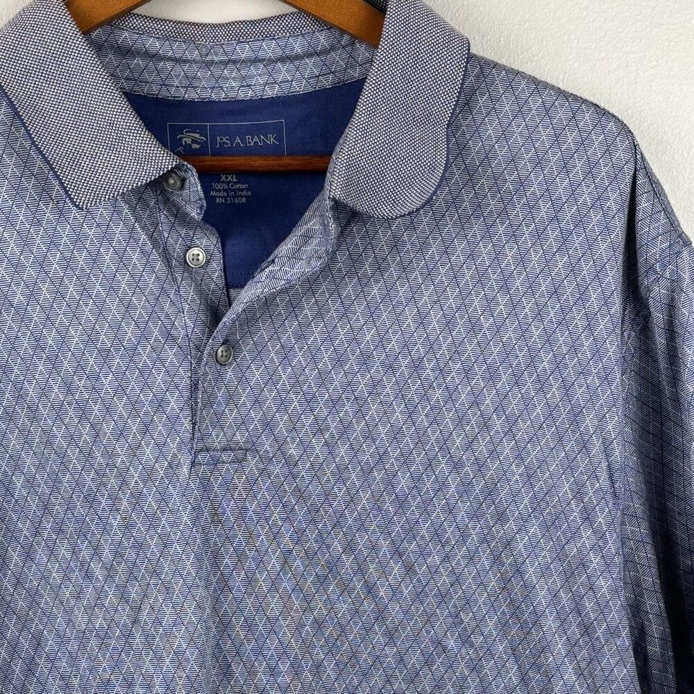 Jos. A. Bank Polo Shirt Mens XXL Leadbetter Golf Short Sleeve Blue Geometric